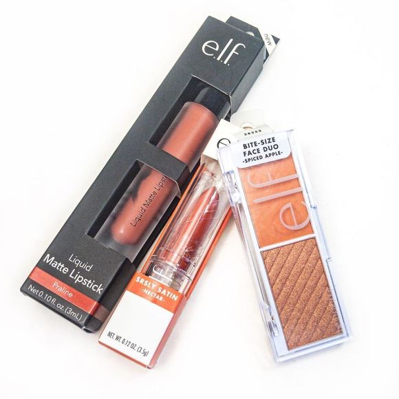 ELF Makeup New Elf Praline Makeup Bundle Lipstick Liquid Lipstick